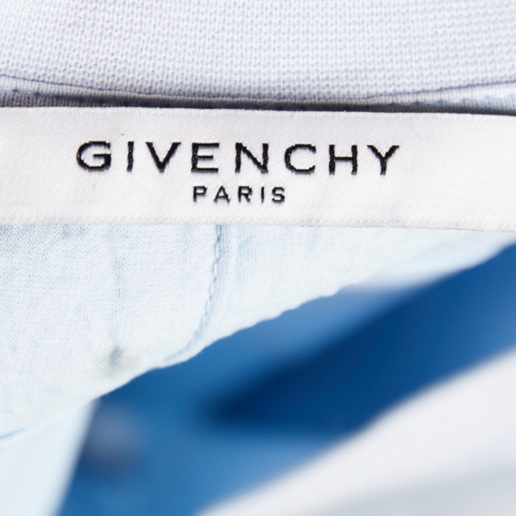 Pre Owned Givenchy Light Blue Logo Printed Cotton Distressed Crewneck T-Shirt L