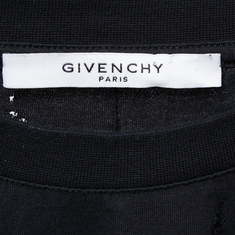 Pre Owned Givenchy Black Distressed Cotton Logo Print T-Shirt M