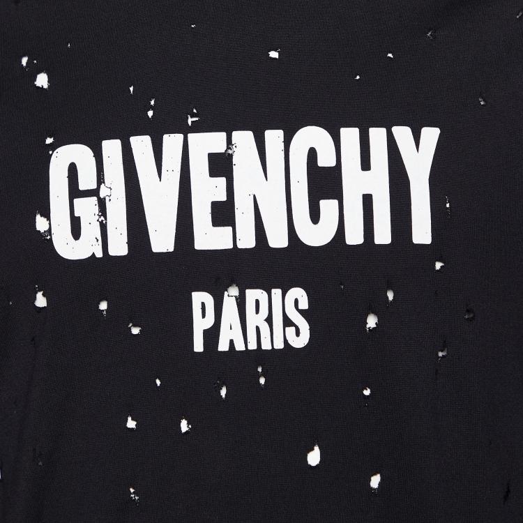 Pre Owned Givenchy Black Logo Print Cotton Oversized Distressed T-shirt L