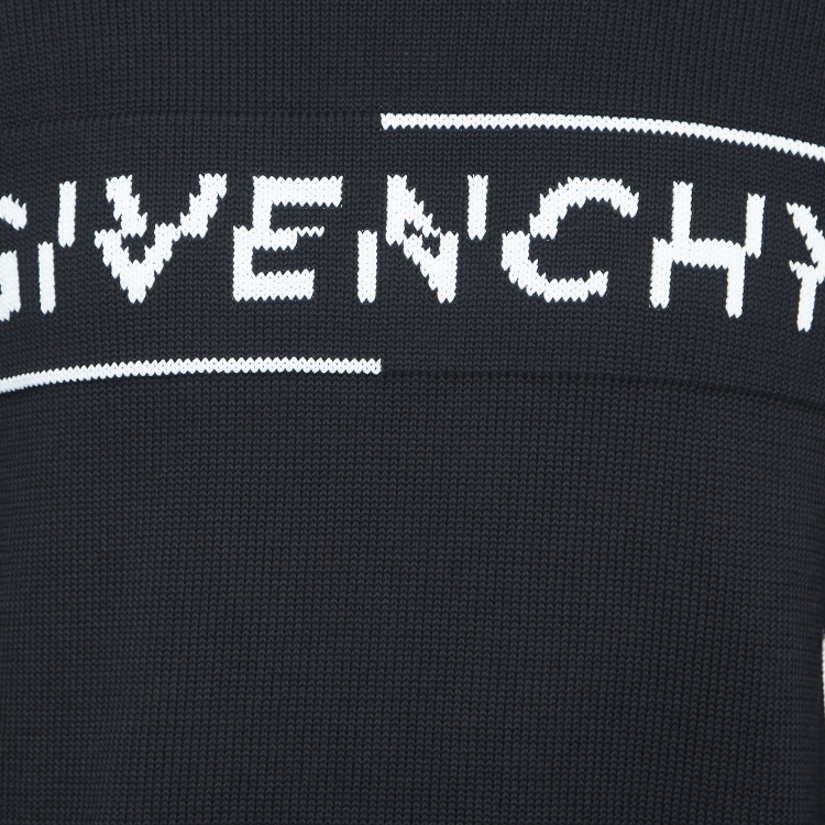 Pre Owned Givenchy Black Logo Jacquard Cotton Knit Sweater L
