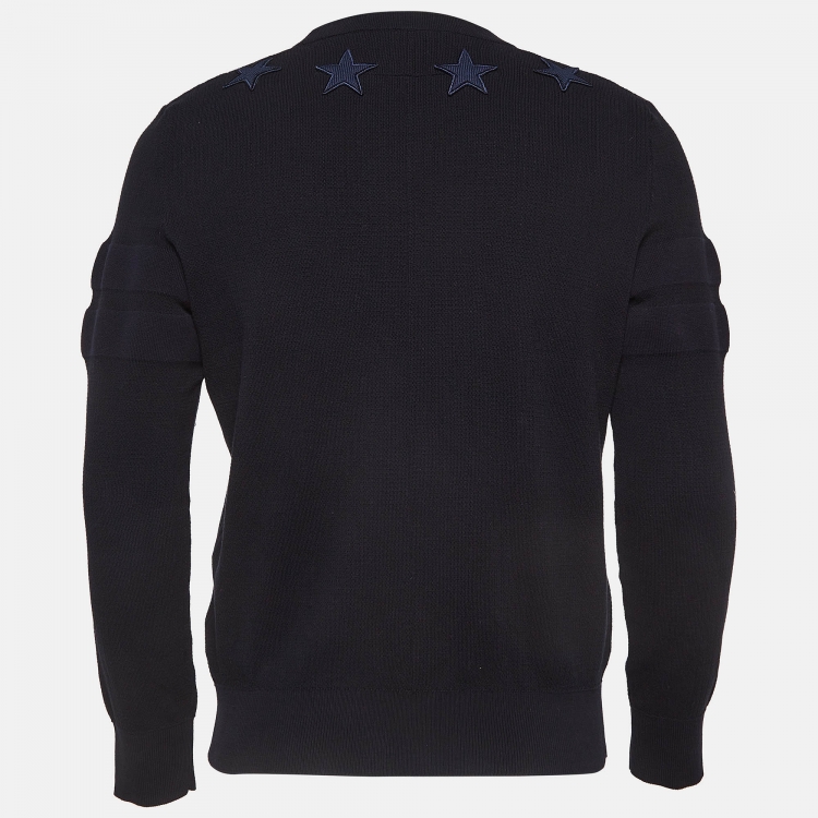 Pre Owned Givenchy Navy Blue Stars Applique Cotton Crew Neck Sweatshirt M