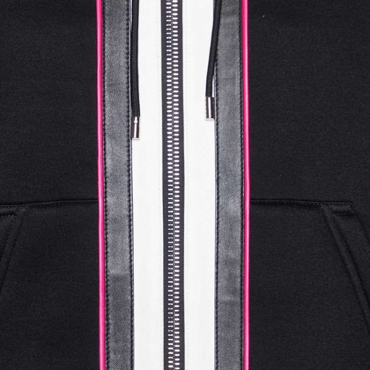 Pre Owned Givenchy Black Leather & Knit Hooded Bomber Jacket S
