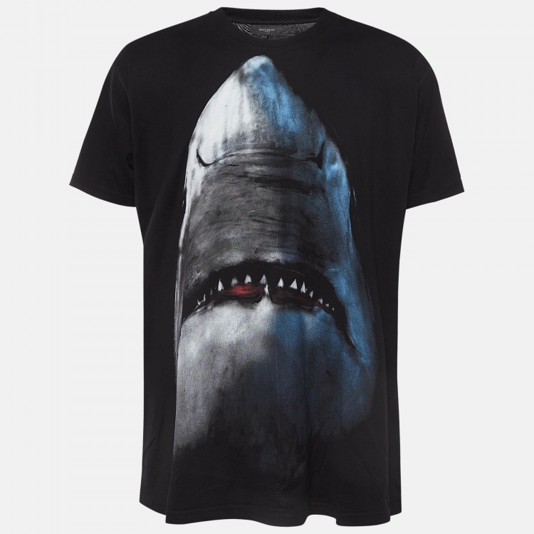Pre Owned Givenchy Black Shark Print Cotton T-Shirt M