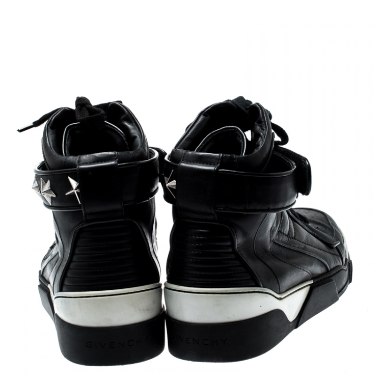 Pre Owned Givenchy Black Leather Tyson Star Studded High Top Sneakers Size 43