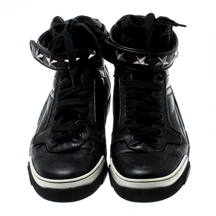 Pre Owned Givenchy Black Leather Tyson Star Studded High Top Sneakers Size 43