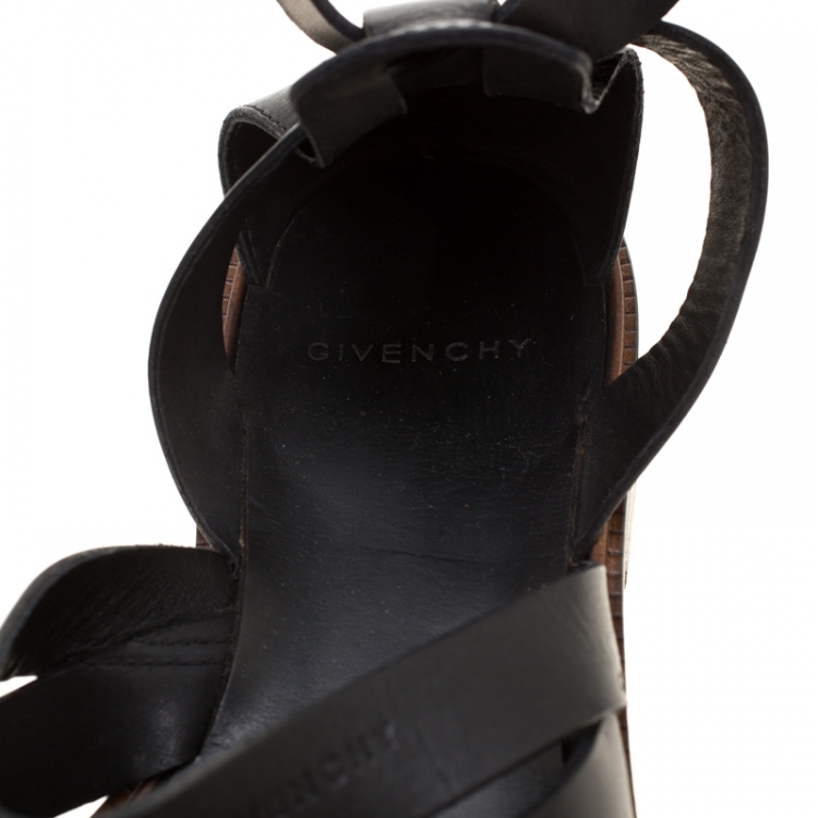 Pre Owned Givenchy Black Leather Crisscross Ankle Strap Sandals Size 43