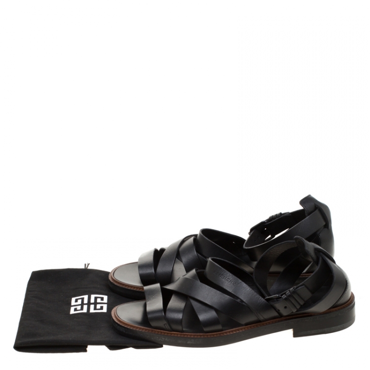 Pre Owned Givenchy Black Leather Crisscross Ankle Strap Sandals Size 43