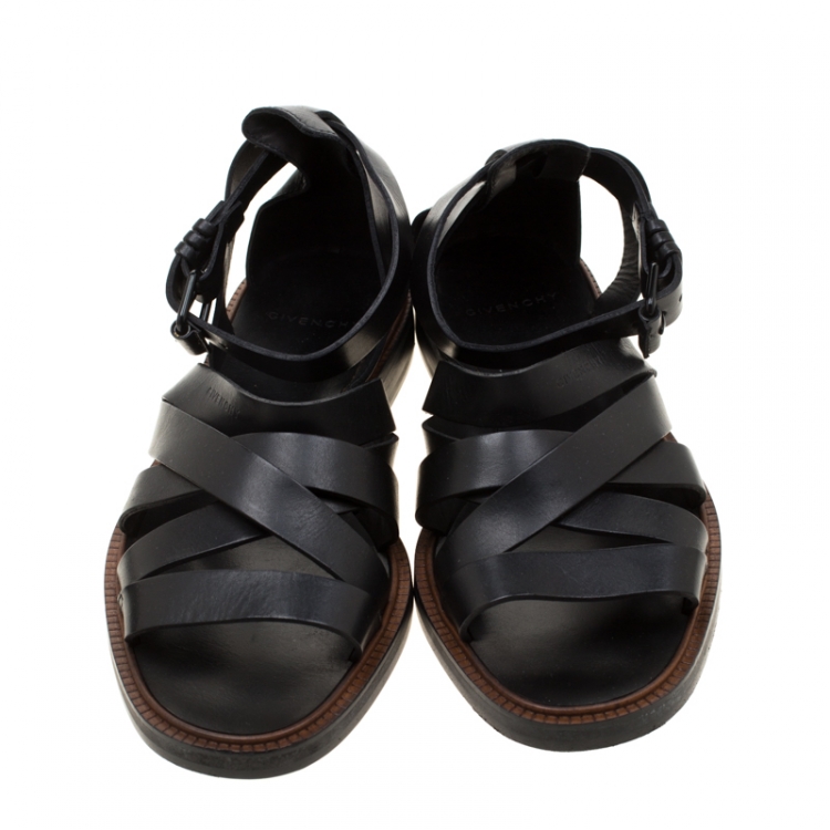 Pre Owned Givenchy Black Leather Crisscross Ankle Strap Sandals Size 43