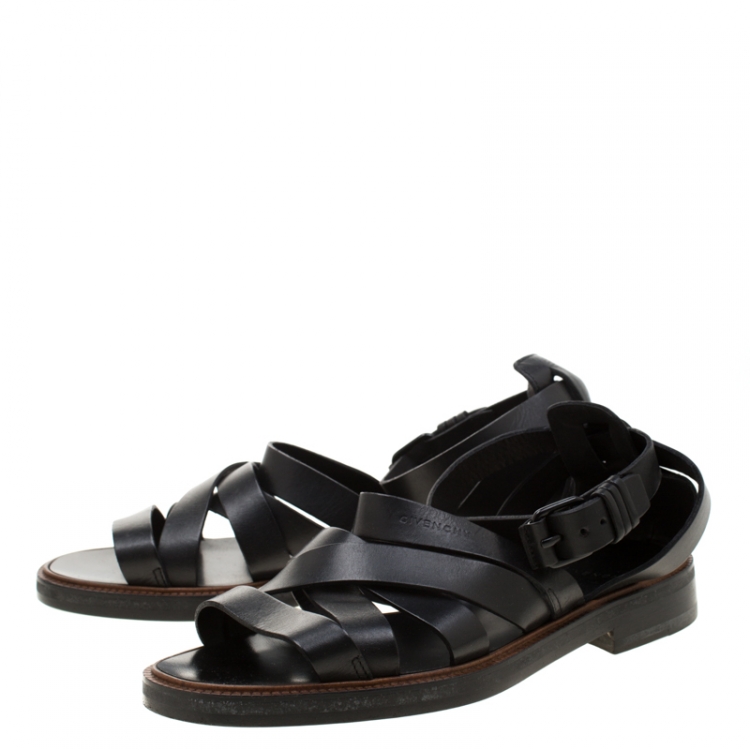 Pre Owned Givenchy Black Leather Crisscross Ankle Strap Sandals Size 43