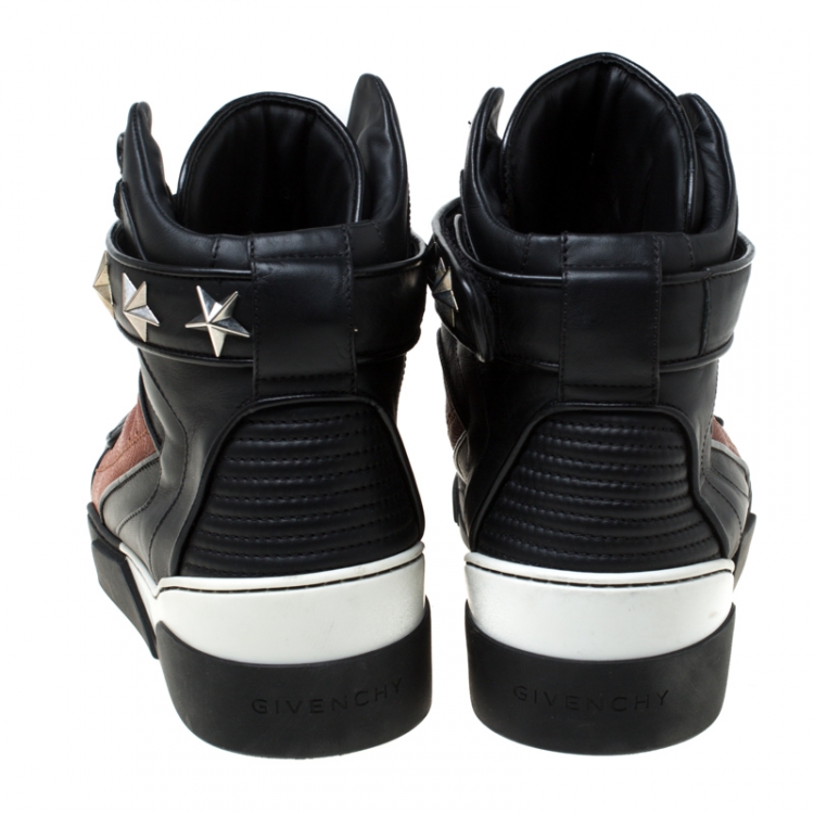 Pre Owned Givenchy Black/Brown Leather Tyson Star Studded High Top Sneakers Size 43
