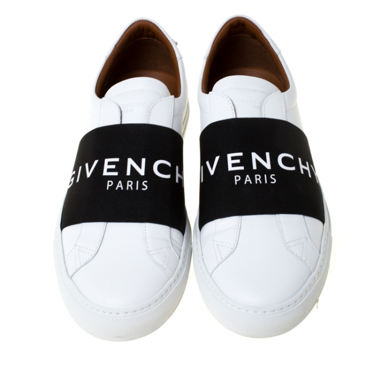 Pre Owned Givenchy White/Black Leather Urban Street Logo Slip On Sneakers Size 40