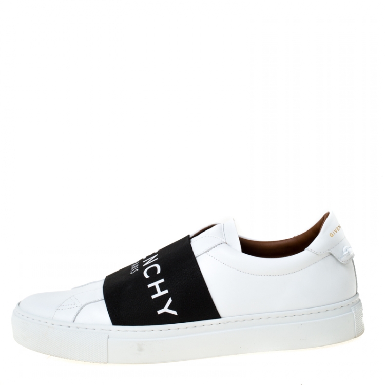 Pre Owned Givenchy White/Black Leather Urban Street Logo Slip On Sneakers Size 40