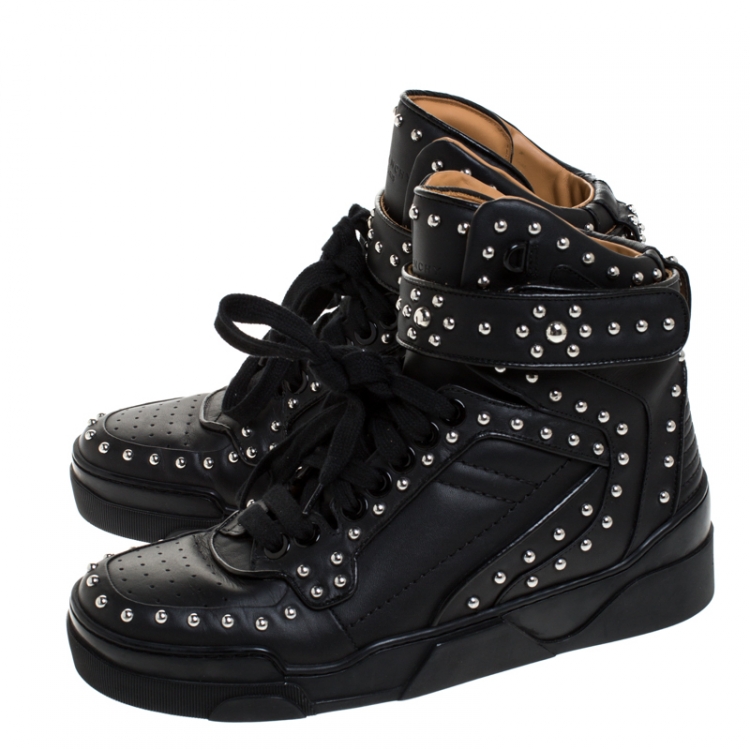 Pre Owned Givenchy Black Studded Leather Tyson High Top Sneakers Size 41