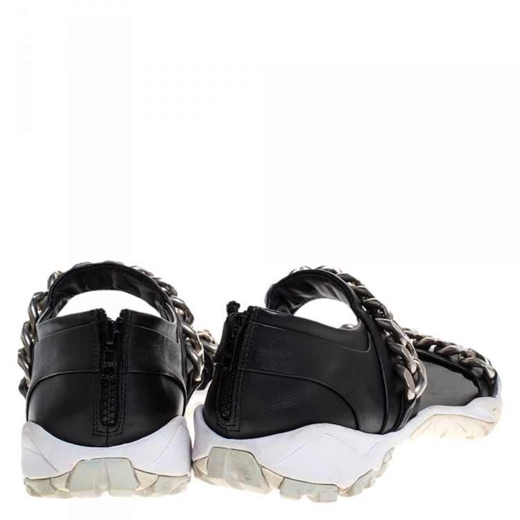 Pre Owned Givenchy Black Leather Palladio Chain Embellished Flat Sandals Size 43