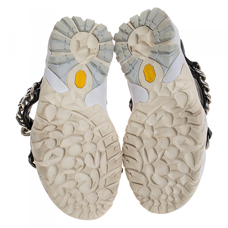 Pre Owned Givenchy Black Leather Palladio Chain Embellished Flat Sandals Size 43