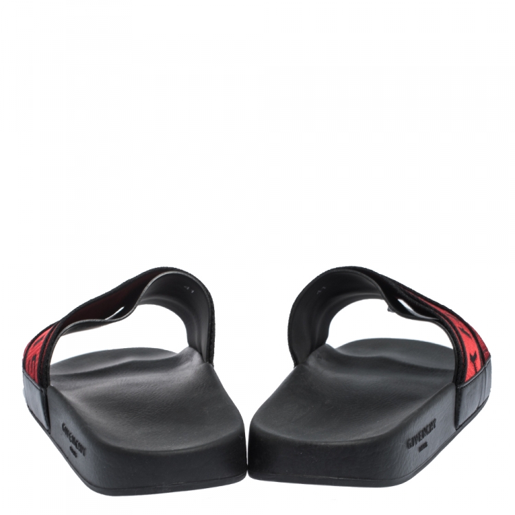 Pre Owned Givenchy Red/Black Fabric Logo Slide Sandals Size 41