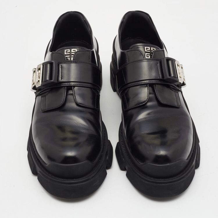 Pre Owned Givenchy Black Leather Buckle Monk Derby Size 41