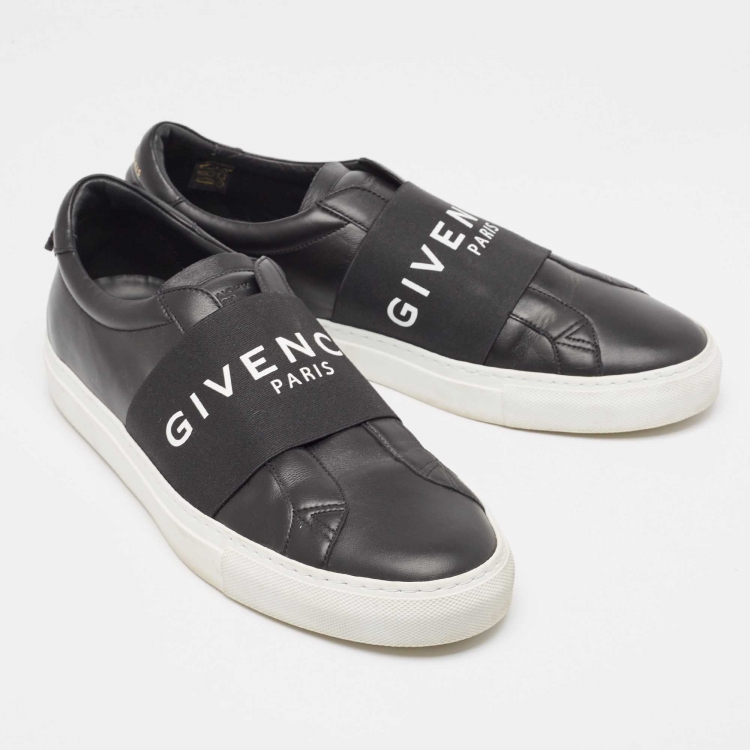 Pre Owned Givenchy Black Leather Stretch Band Urban Street Slip On Sneakers Size 44