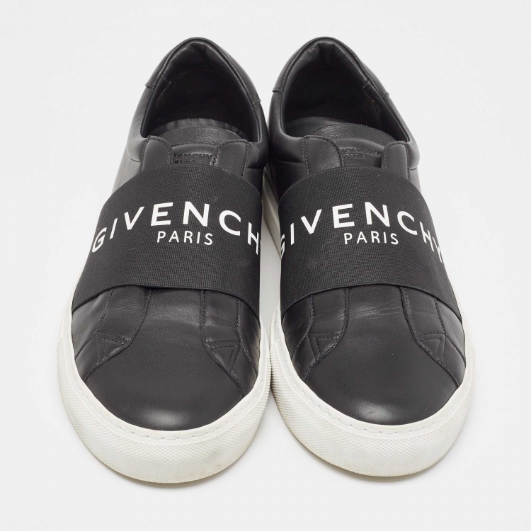 Pre Owned Givenchy Black Leather Stretch Band Urban Street Slip On Sneakers Size 44