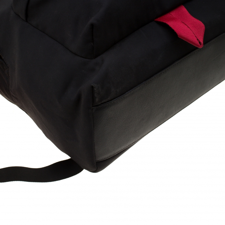 Pre Owned Givenchy Black/Red Logo Strap Nylon and Leather Backpack