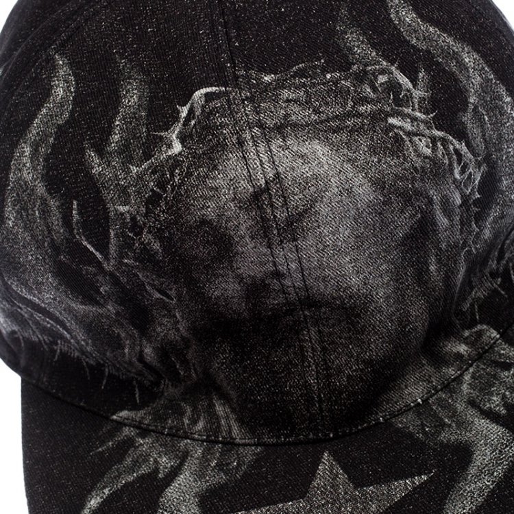 Pre Owned Givenchy Dark Grey Denim Barb Wire Jesus Print Snapback Cap 