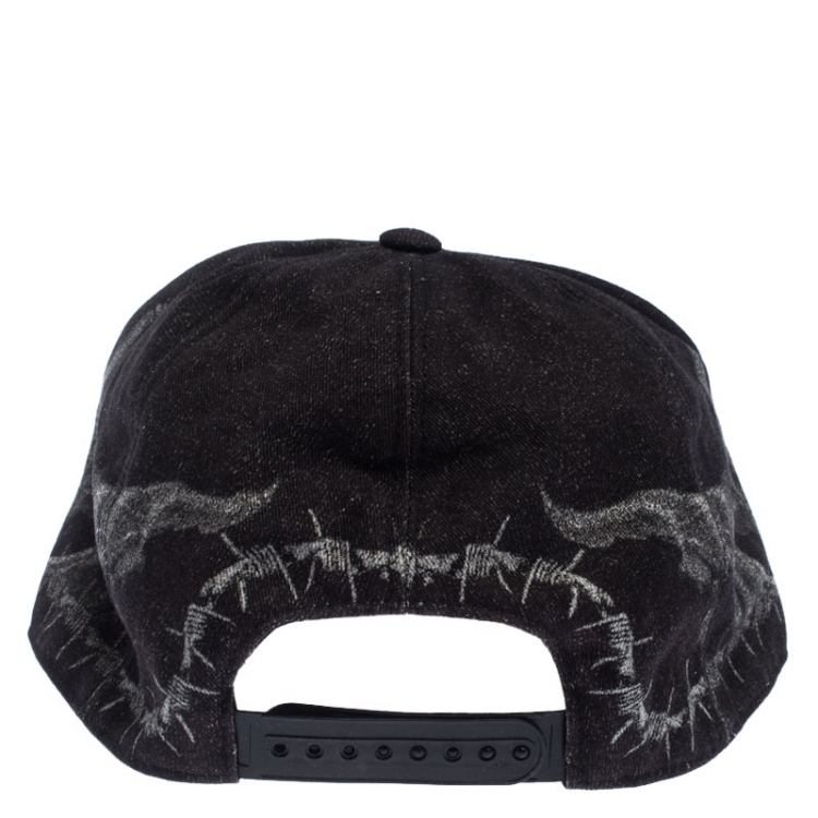 Pre Owned Givenchy Dark Grey Denim Barb Wire Jesus Print Snapback Cap 
