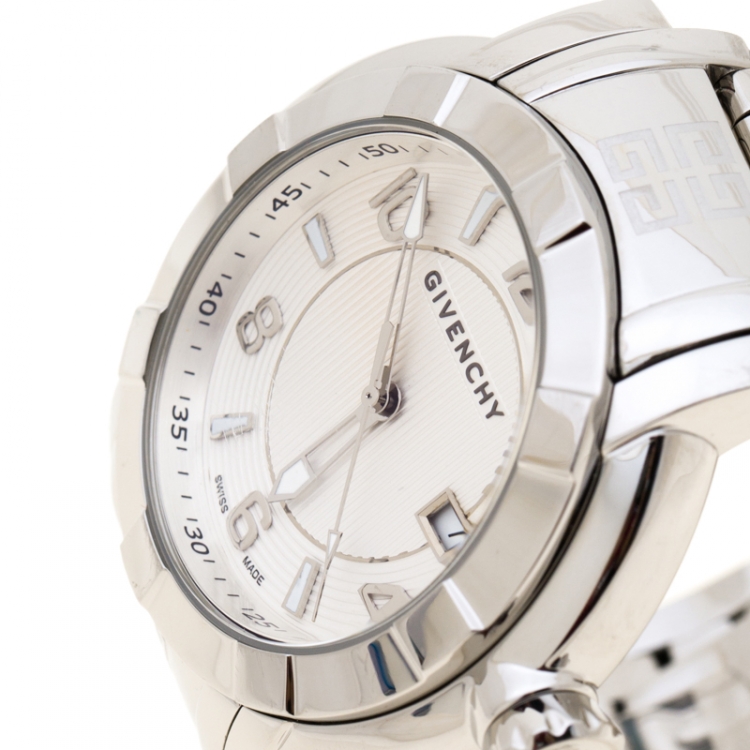 Pre Owned Givenchy White Stainless Steel GV.5254J Men's Wristwatch 48 mm