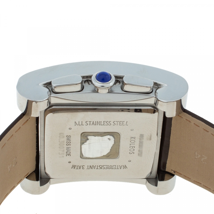 Pre Owned Givenchy White Stainless Steel Leather Koleos Chronograph Men's Wristwatch  36 mm