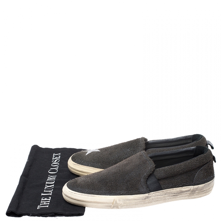 Pre Owned Golden Goose Dark Grey Suede Sea Star Slip On Sneakers Size 43