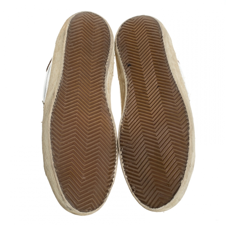 مملوكة مسبقًا Golden Goose Grey/White Suede And Leather Superstar Lace Up Sneakers Size 46