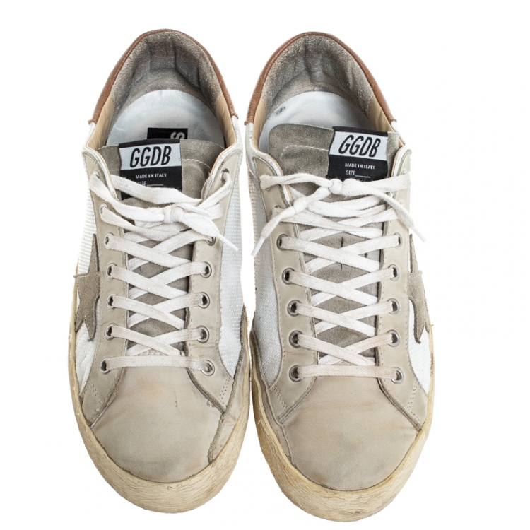 مملوكة مسبقًا Golden Goose Grey/White Suede And Leather Superstar Lace Up Sneakers Size 46