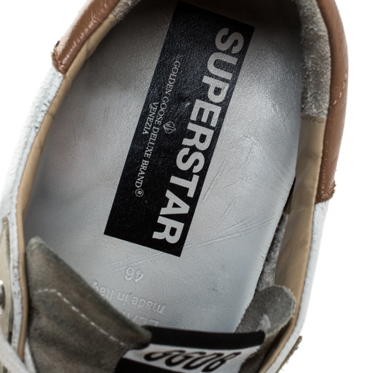 مملوكة مسبقًا Golden Goose Grey/White Suede And Leather Superstar Lace Up Sneakers Size 46