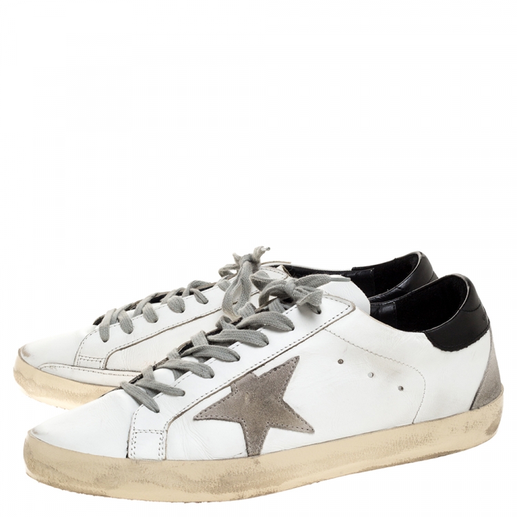 Pre Owned Golden Goose White Leather And Grey Suede Hi Star Sneakers Size 43