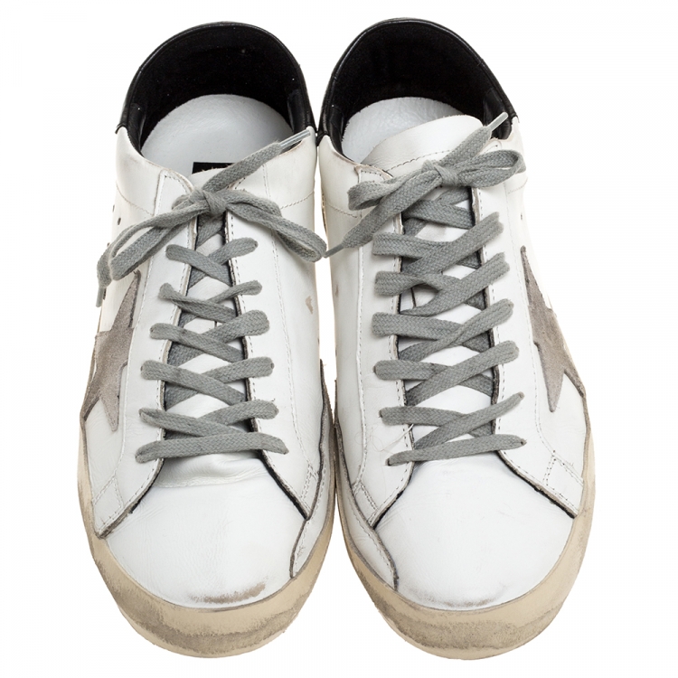 Pre Owned Golden Goose White Leather And Grey Suede Hi Star Sneakers Size 43