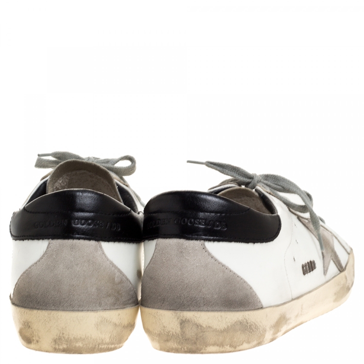 Pre Owned Golden Goose White Leather And Grey Suede Hi Star Sneakers Size 43