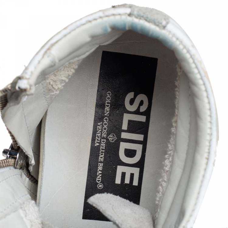 Pre Owned Golden Goose White/Grey Leather And Suede High Top Sneakers Size 40