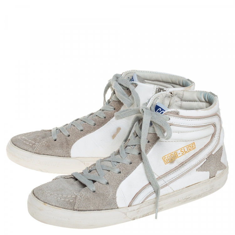 Pre Owned Golden Goose White/Grey Leather And Suede High Top Sneakers Size 40