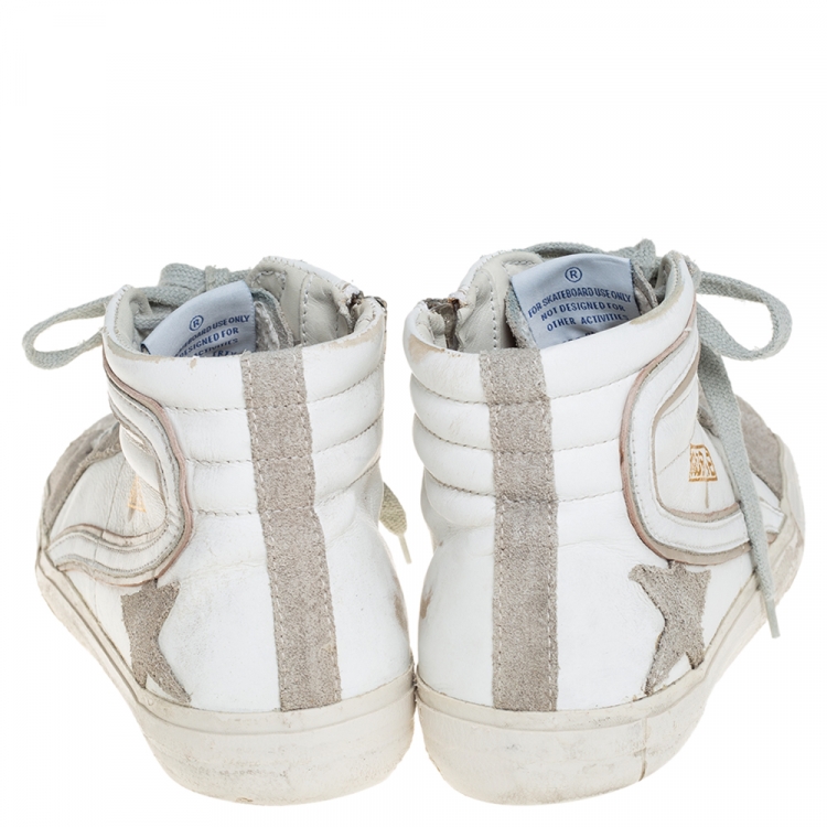 Pre Owned Golden Goose White/Grey Leather And Suede High Top Sneakers Size 40
