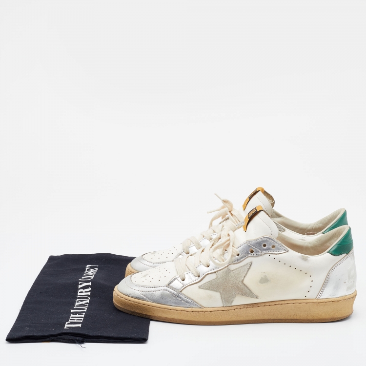 Pre Owned Golden Goose White/Silver Leather Ball Star Sneakers Size 42