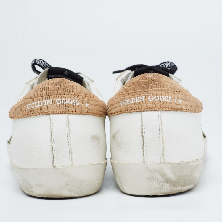 Pre Owned Golden Goose White/Grey Leather and Suede Superstar Sneakers Size 42