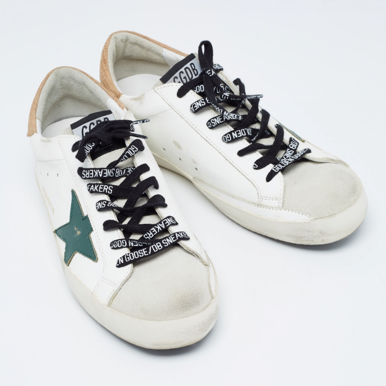 Pre Owned Golden Goose White/Grey Leather and Suede Superstar Sneakers Size 42