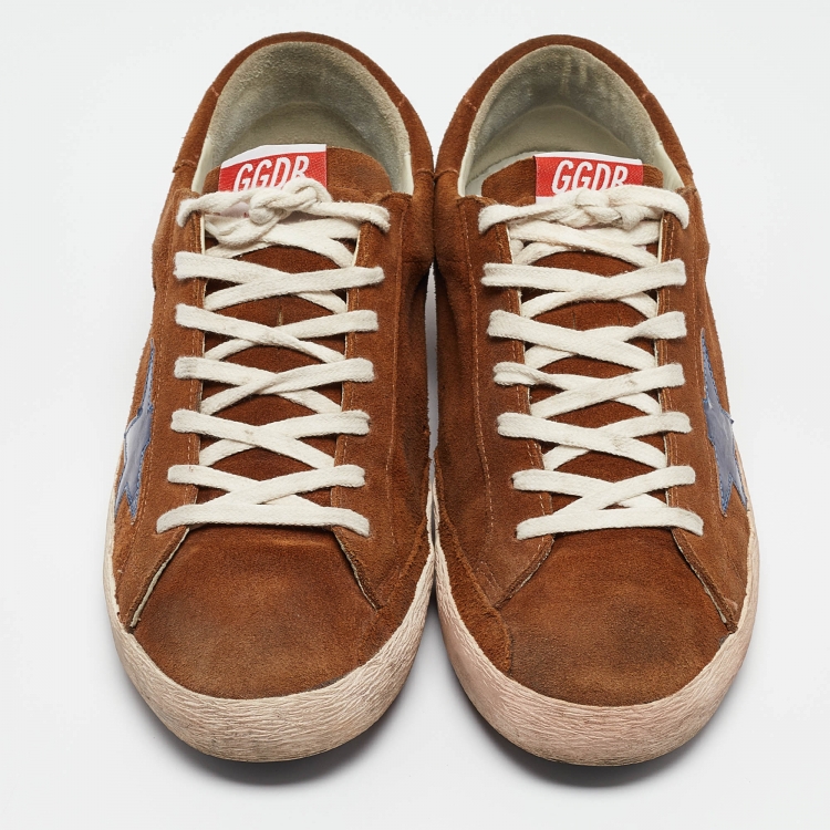 Pre Owned Golden Goose Brown/Blue Suede and Leather Superstar Sneakers Size 43