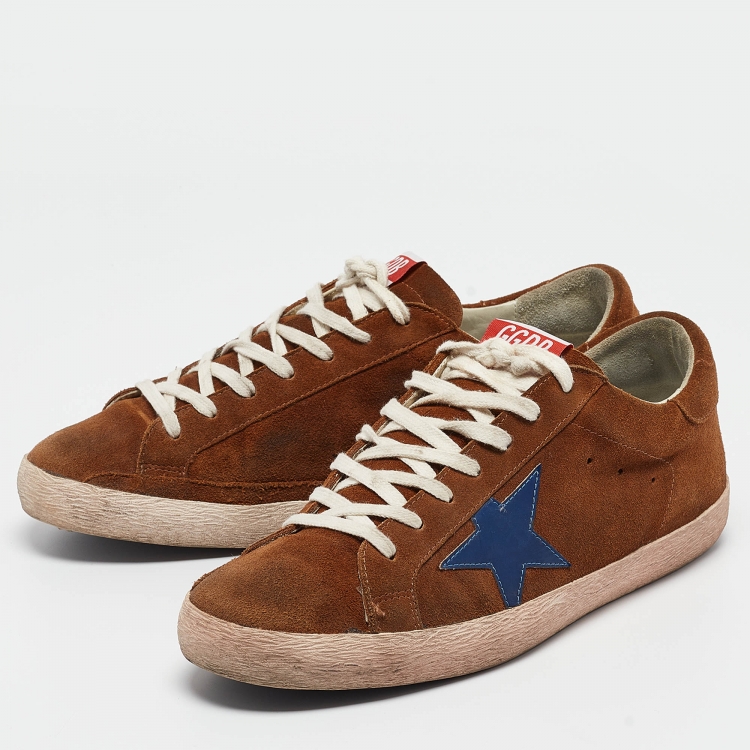 Pre Owned Golden Goose Brown/Blue Suede and Leather Superstar Sneakers Size 43