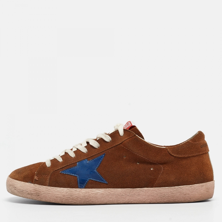 Pre Owned Golden Goose Brown/Blue Suede and Leather Superstar Sneakers Size 43