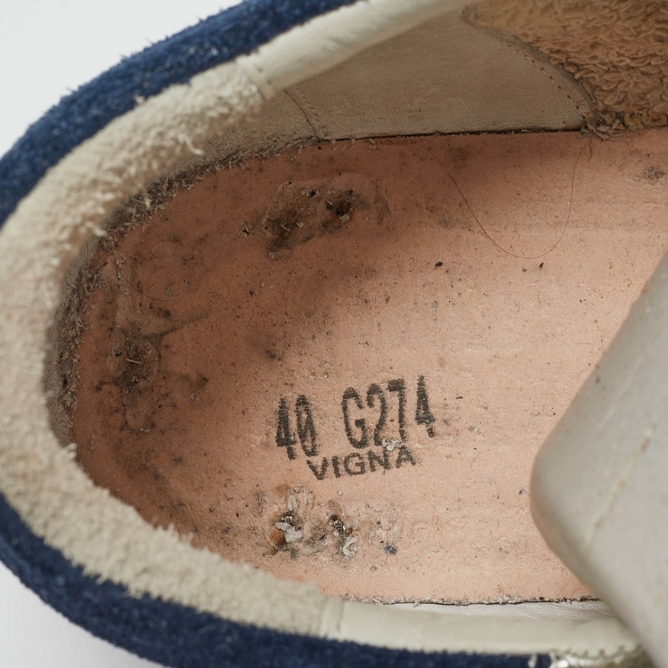 مملوكة مسبقًا Golden Goose Silver/Navy Blue Leather and Suede Superstar Sneakers Size 40