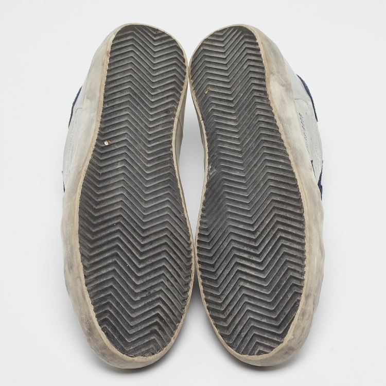 مملوكة مسبقًا Golden Goose Silver/Navy Blue Leather and Suede Superstar Sneakers Size 40
