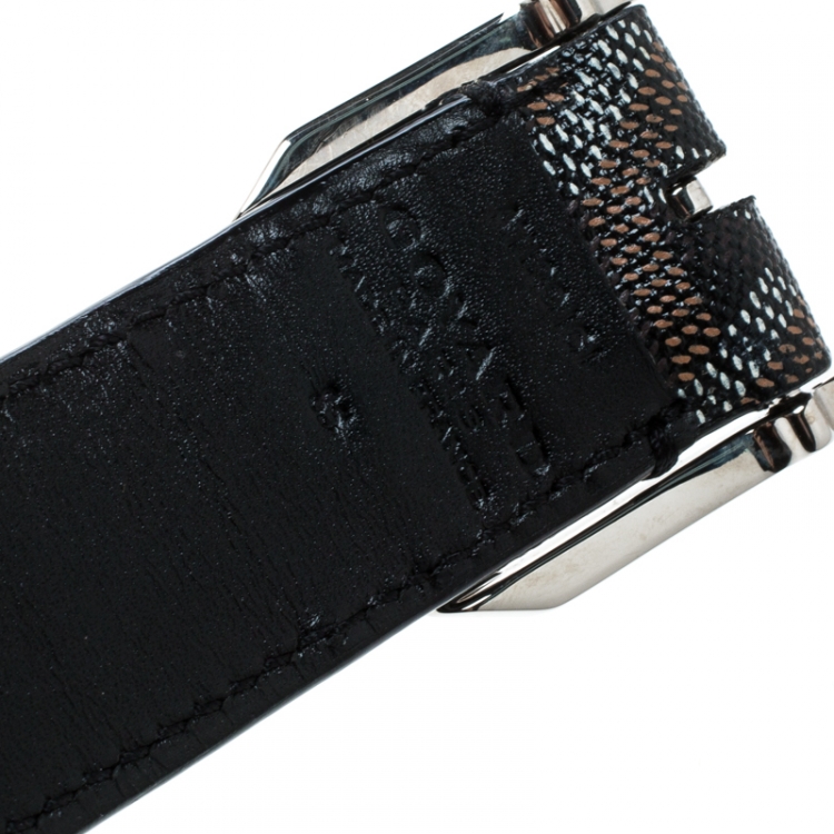 Pre Owned Goyard Black Chevron Print Coated Canvas Olympic Reversible Belt Size 85