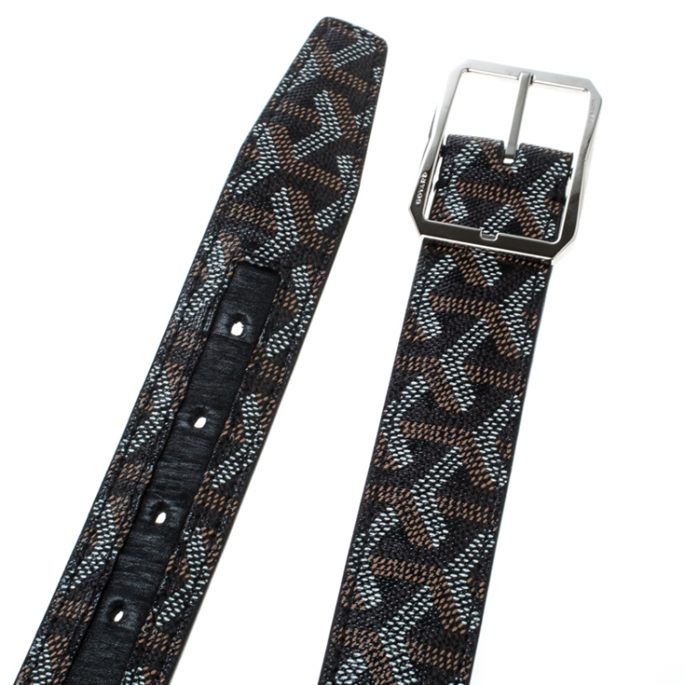 Pre Owned Goyard Black Chevron Print Coated Canvas Olympic Reversible Belt Size 85