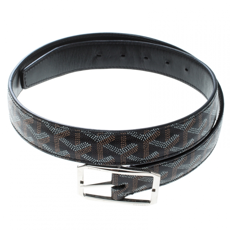 Pre Owned Goyard Black Chevron Print Coated Canvas Olympic Reversible Belt Size 85