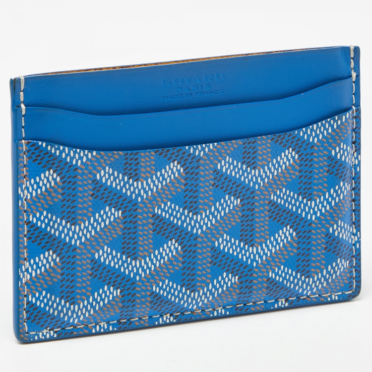 Pre Owned Goyard Blue Goyardine Coated Canvas and Leather Saint Sulpice Card Holder